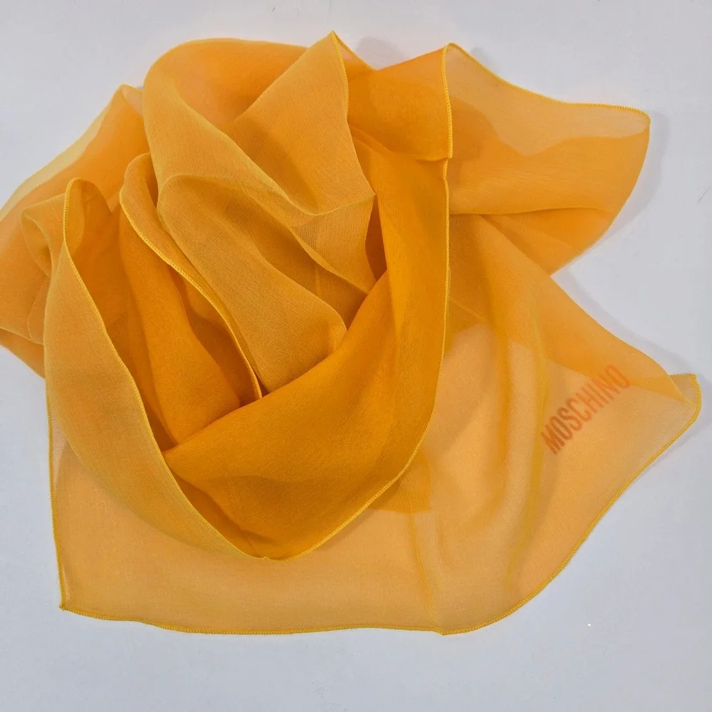 Vintage Moschino Mustard Yellow Silk Chiffon Square Scarf Lightweight Wrap